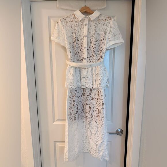 NWOT Self-Portrait WHITE LACE PEPLUM MIDI DRESS, size US4 - Picture 6 of 16